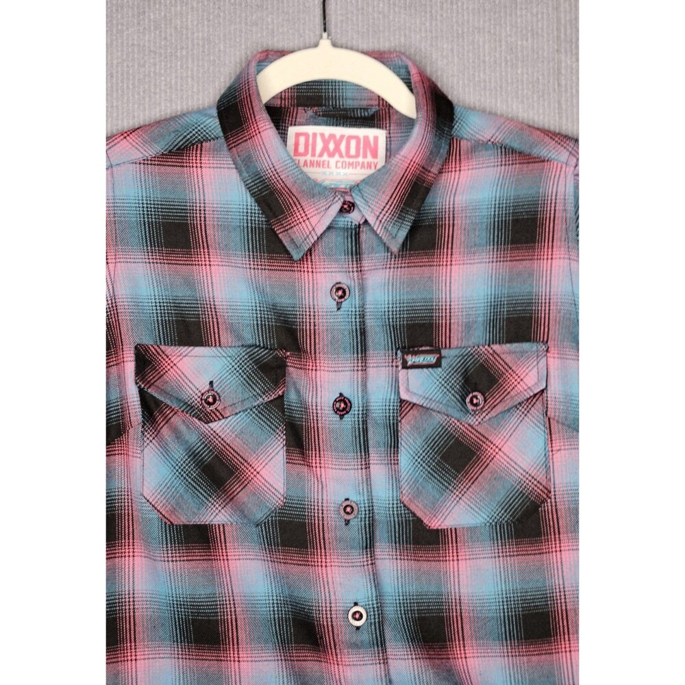 Dixxon Shreddy Flannel Womens Small Pink Blue Plaid Button Up Limited Edition
